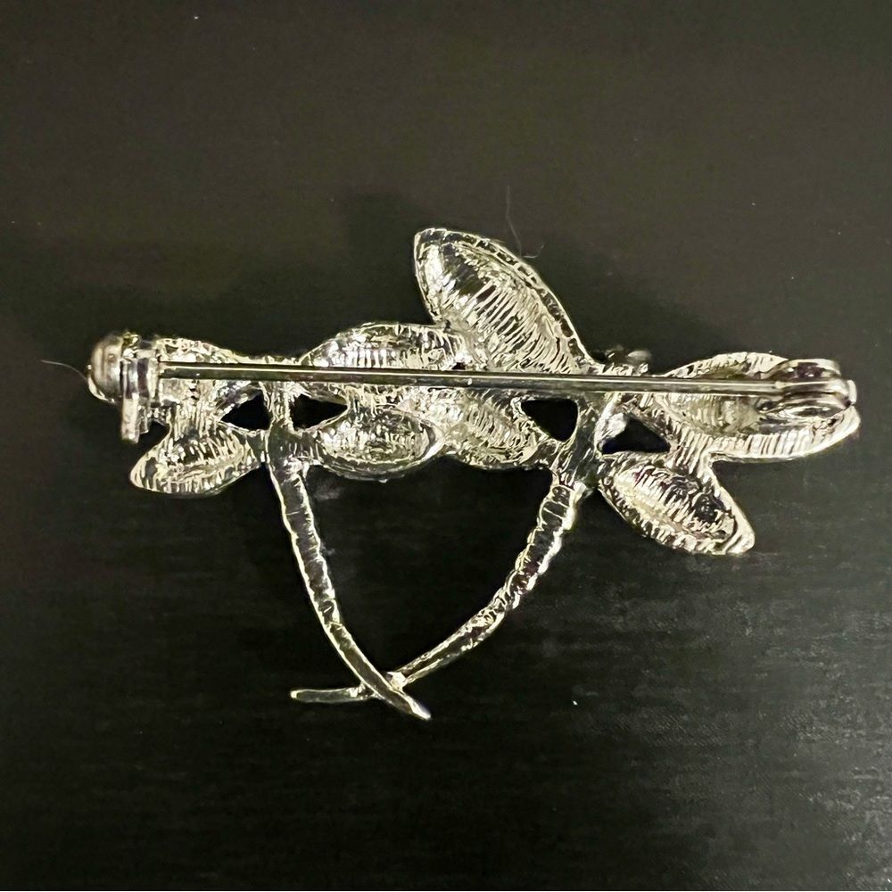 VTG Double Dragonfly Silver Tone Aqua Enamel Pin Brooch Mom and Baby - Picture 2 of 2
